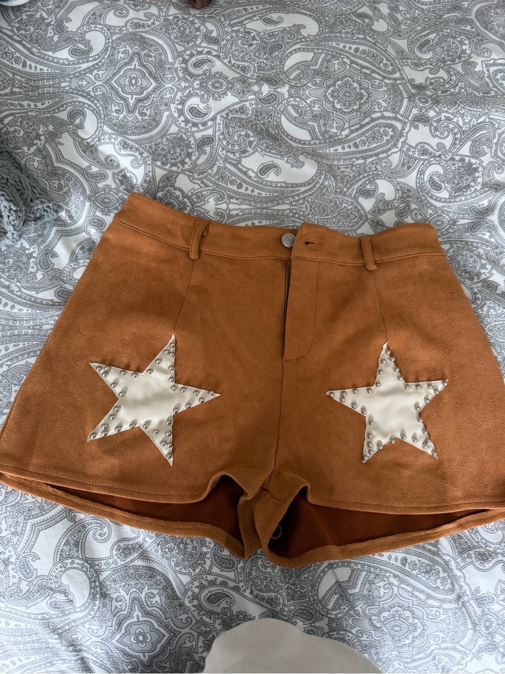 Saints and Hearts Studded Star Suede-Look Women’s Shorts in Brown
